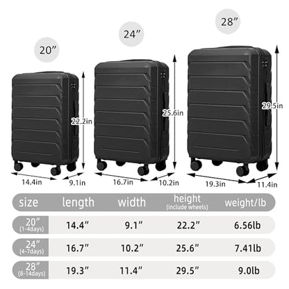 Suitcases ABS Hard Shell Luggage Sets - color: Black and Brown, size: 20/24/28 Inch
