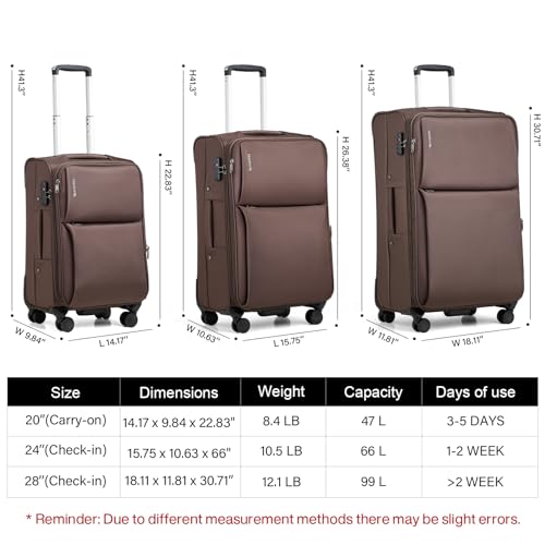 Hanke Medium Checked Luggage, 24 Inch Suitcase with Garment Compartment - color: Coffee, size: 24 Inch Checked in