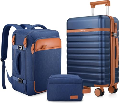 UKEIN Luggage Sets 3Piece, Carry On Luggage 20in Suitcase Set With Backpack - color: Blue, size: 3 piece set (20inch)