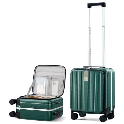 Hanke 16 Inch Small Carry On Luggage, Top Opening Aluminum Frame Suitcase - color: Dark Green, size: 16 Inch