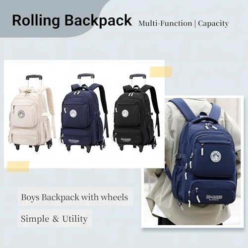 Rolling Backpack for Boys Girls Elementary Middle School Bags, Boys Roller Backpack with 6 Wheels, Beige - color: 6 Wheels-beige