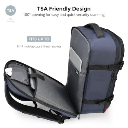 Swissdigital Design Travel Backpack 43l with USB Charging Port Laptop Backpack,TSA Friendly Flight Approved Carry-on Luggage Hand,Large Weekender Bag Fits 17 Inch Laptop Blue | SD1748-12 - color: Blue