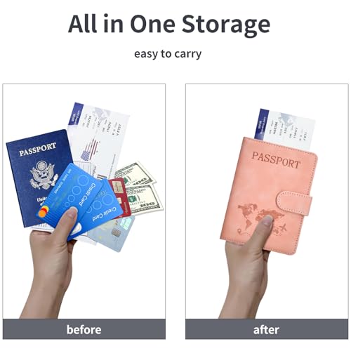 Passport Holder Cover Wallet Case RFID Blocking Card Slot Travel Essentials - color: Pink