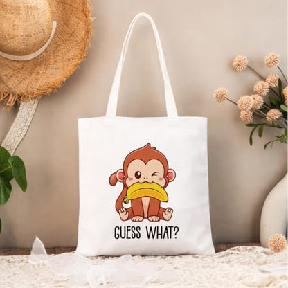 Cute Animal Canvas Tote Bag for Women, Reusable Funny Shoulder Bag, Cartoon Carryall for Work Grocery Travel - color: Monkey