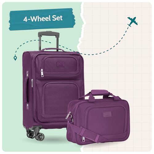 U.S. Traveler Rio Lightweight Softside Rolling Carry-on Suitcase, 4-Wheel Set, Black - color: Black, size: 22"/14"