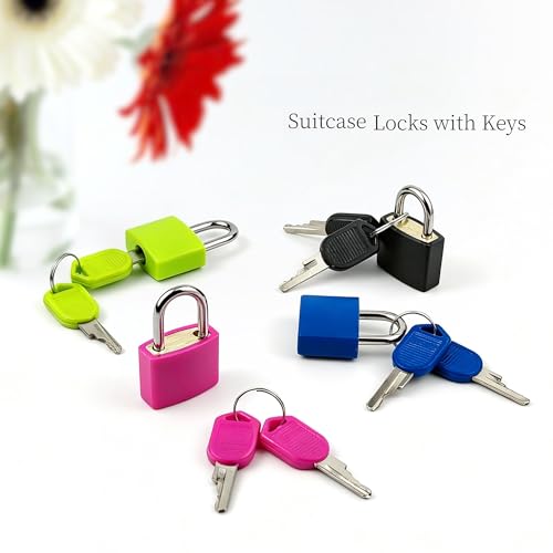 2 Pcs Suitcase Locks with Keys, Mini Keyed Luggage Padlocks, Multicolor Metal Travel Locks with Plastic Cover, Small Padlocks for Suitcases, Backpacks, Lockers, Bags and Storage Boxes(Rose Red,Green) - color: Rose Red,Green