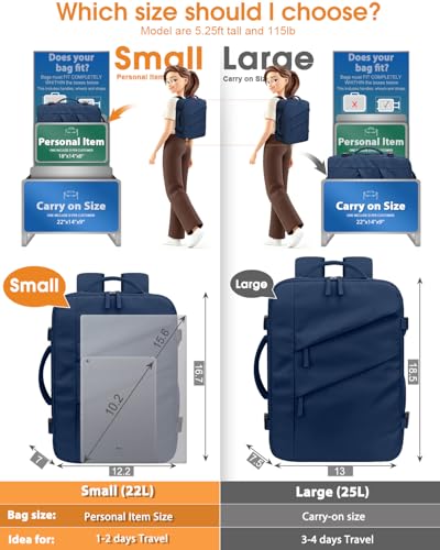 Capolo Travel Laptop Backpack Women Men Personal Item Weekender Travel Bag - color: Navy Blue, size: Small