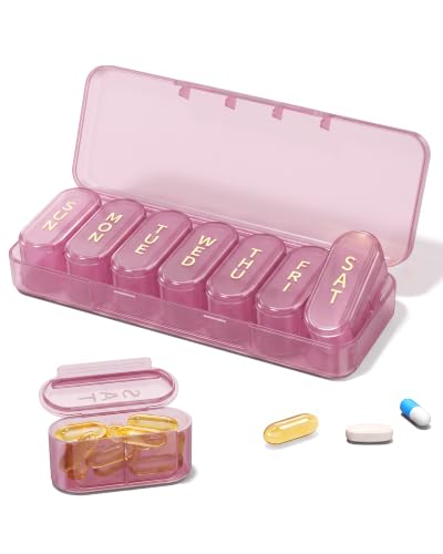 Daviky Weekly Pill Organizer with Large Capacity, 7 Day Pill Case 1x a Day - color: Pink Purple