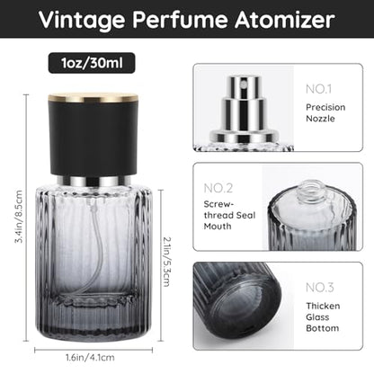 Segbeauty 1oz Perfume Spray Bottle, 30ml Empty Fine Mist Cologne Glass Bottle, Pack of 4 Large Travel Refillable Perfume Dispenser for Fragrance, Black Cologne Atomizer with Transfer Tool for Men - color: Gradient Black, style: 1oz/30ml Set