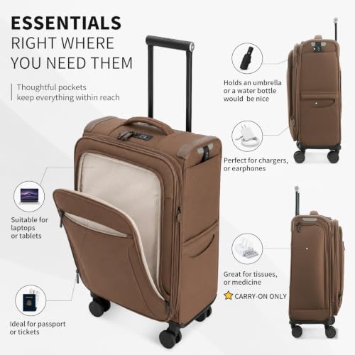 Verage Toledo Carry On Luggage with Spinner Wheels (20-Inch, Cocoa Brown) | Softside Expandable Suitcase, TSA Lock, Business Suitcase - color: Cocoa Brown, size: Carry-On 20-Inch