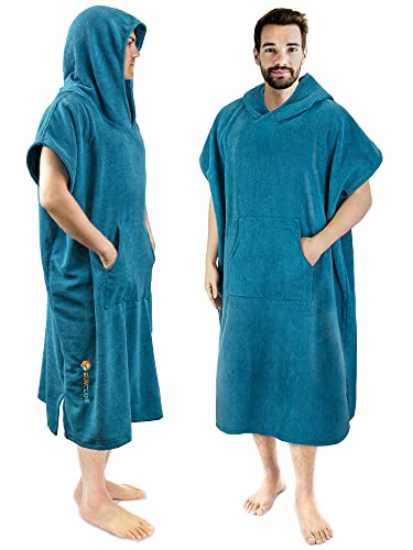 SUN CUBE Surf Poncho Changing Robe with Hood, Wetsuit Changing Hooded Towel - color: Sea Blue