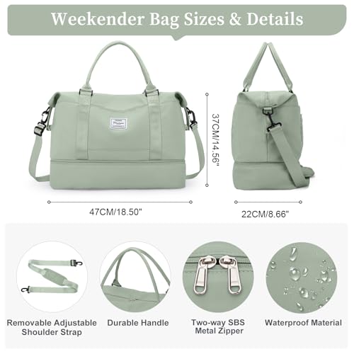 Travel Duffel Bag with Shoes Compartment, Weekender Bags for Women - color: B-Pale Green, size: Large