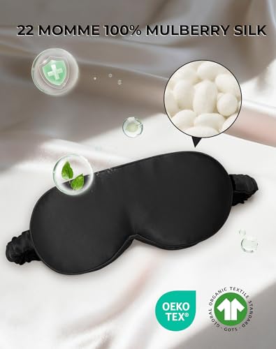 SilkSilky 100% 22 Momme Mulberry Silk Sleep Mask, Black - color: Black
