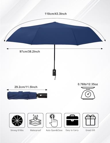 Windproof Travel Umbrella, Automatic Compact Folding Umbrella, Small Travel Size Umbrella for Rain, Backpack & Everyday Carry - color: Dark Blue