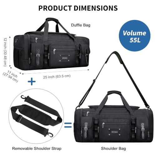 WITZMAN Duffle Bag for Men Large 55L Travel Duffel with Shoe Compartment - color: Black