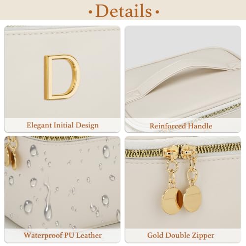Personalized Initial Travel Makeup Toiletry Bag Gifts for Women - color: Beige, style: D
