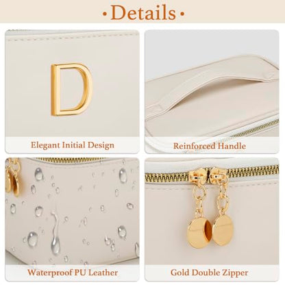 Personalized Initial Travel Makeup Toiletry Bag Gifts for Women - color: Beige, style: D