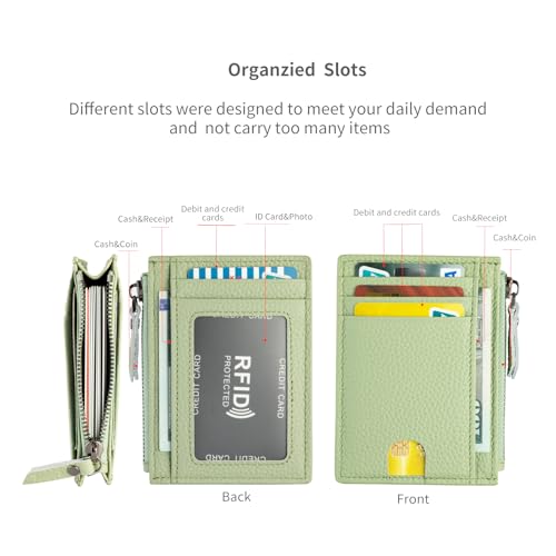 Slim Wallet for Women Small Leather RFID Blocking Credit Card Holder Minimalist Wallet with Coin Purses & Pouches,S Light Green - color: S Light Green