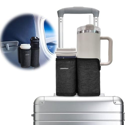 2 in 1 Luggage Cup Holder for Suitcase Airplane Drink Carrier Travel Black - color: black