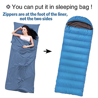 Sleeping Bag Liner All-Season Travel Sleep Sack for Adults - color: Blue, size: 83x63"