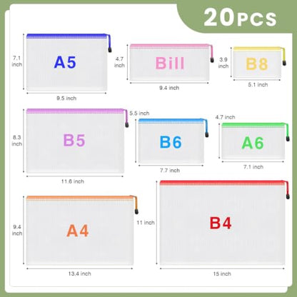 Smarpau 20pcs Mesh Zipper Pouch Bags,8 Sizes 8 Colors Plastic Pencil Pouch - size: Multisizes-20pcs