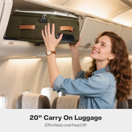 mixi Carry On Luggage 20 Inch Softside Suitcase, Tea Brown-Off White - color: Tea Brown-Off White, size: 20-Inch Carry On