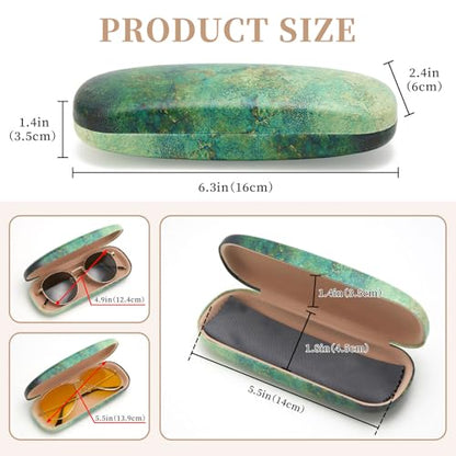 WOZEAH Eyeglasses Case Hard Shell, Protective Glasses Case for Women Men, Portable Eyeglass Holder Box with Cleaning Cloth - color: Blue Green