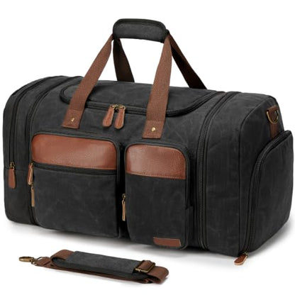 Waxed Canvas Duffle Bag for Travel 50L Expandable, Dark Grey - color: Waxed Dark Grey, size: Large 50 L