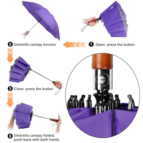 Reverse Umbrella 50 Inch Large Golf 10 Rib Auto Open Close Rain Travel - color: 04.Purple