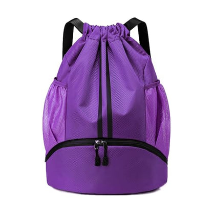 JELUTAR Drawstring Backpack Gym Bag with Shoes Compartment, Purple - color: Purple, size: Large