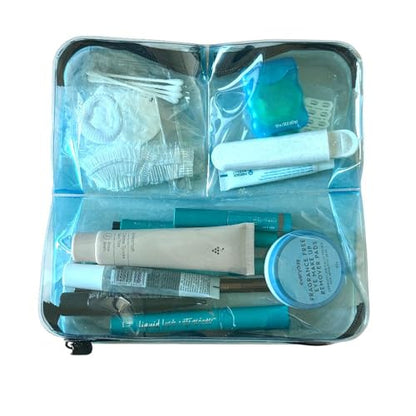 Clear Travel 3- Compartment Toiletry & Makeup Bag Organizer - color: Blue, size: 9X9