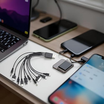 10 in 1 USB Cables - 20CM/7.87in Universal USB to Multi Plug Cell Phone Charger for Smartphones