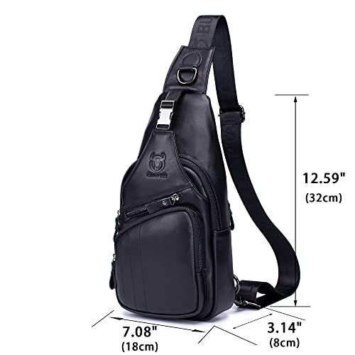 LUKZIJAES Genuine Leather Sling Bag for Men - color: #6-black