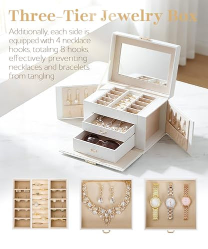 Homde Lockable Jewelry Box for Girl: 3-Layer Safe Organizer with Key - color: White
