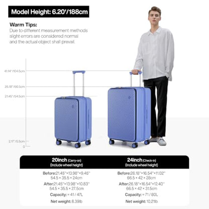 mixi 20 Inch Expandable Carry On Luggage PC Hard Shell Suitcase Top Opening Rolling Travel Suitcases with Spinner Wheels & TSA Lock, Dreamy Purple - color: Dreamy Purple, size: 20-inch