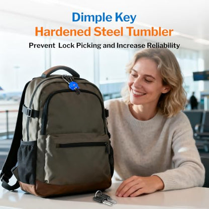 Forge TSA Approved Luggage Locks Ultra-Secure Dimple Key Cable Locks for Travel with Zinc Alloy Body- 2 Blue Locks - size: Blue 2 Locks