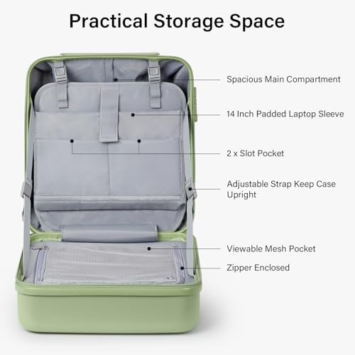 Hanke Underseat Carry On Luggage with Wheels, Hardside Small Suitcase - color: Bamboo Green, size: 16 Inch