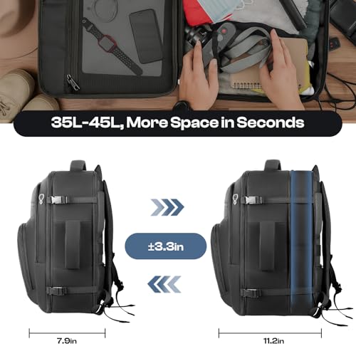 Roomy Travel Backpack,Expandable 40L-50L Carry On Backpack For 17.3" Laptop - color: Black, size: 17.3Inch