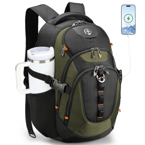 Swissdigital Design Travel Backpack for Men with USB Charging Port SD803-26 - color: Olive/Black