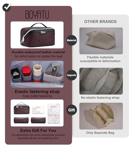 BOYATU Travel Makeup Bag Organizer: 3 Pcs Leopard Cometic Bag Set for Women - color: A-Leopard-Red