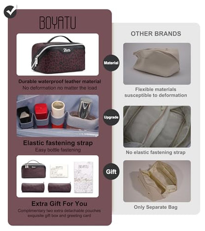 BOYATU Travel Makeup Bag Organizer: 3 Pcs Leopard Cometic Bag Set for Women - color: A-Leopard-Red