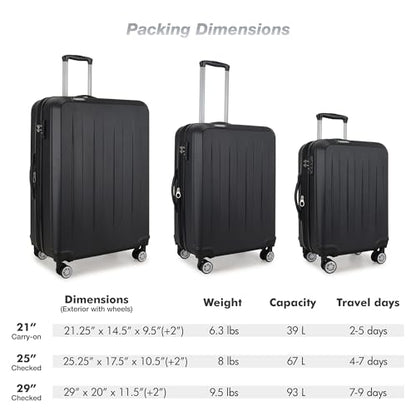 Elite Luggage Expandable Hardside Spinner Luggage,TSA Lock, Black, 3-Piece - color: Black, size: 3 Piece