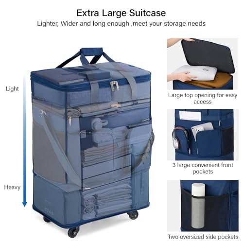 Hanke Expandable Collapsible Luggage with Wheels Suitcase Luggage Rolling Travel Bag Duffel Bag for Men Women Lightweight Suitcase Large Capacity with Spinner Wheel (Blue) - color: Blue-1
