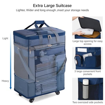 Hanke Expandable Collapsible Luggage with Wheels Suitcase Luggage Rolling Travel Bag Duffel Bag for Men Women Lightweight Suitcase Large Capacity with Spinner Wheel (Blue) - color: Blue-1