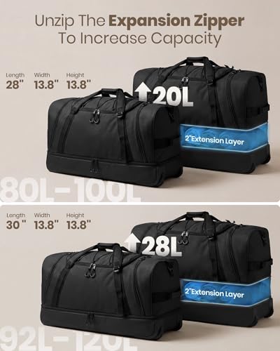 Fanwoli 120L Rolling Duffle Bag with Wheels, Foldable Travel Duffel - color: Black-3
