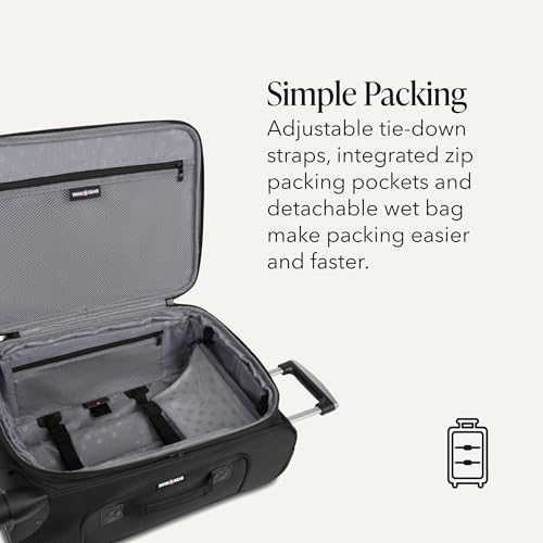 SwissGear Sion Softside Expandable Spinner Luggage Durable Lightweight Travel Suitcase, Black, 2-Piece Set (Carry-On/Large) - color: Black, size: 2-Piece Set (Carry-On/Large)