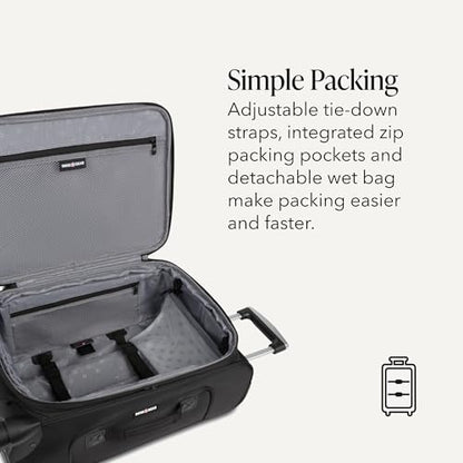 SwissGear Sion Carry-On Spinner Luggage, Softside Expandable, Lightweight Suitcase, Black, 22.75-Inch - color: Black, size: Carry-On