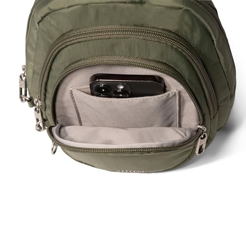 Baggallini Securtex® Anti-Theft Multi Zip Sling - Lightweight 8.6"x15.2" Travel Bag with Locking Zippers & RFID Protection - color: Thyme