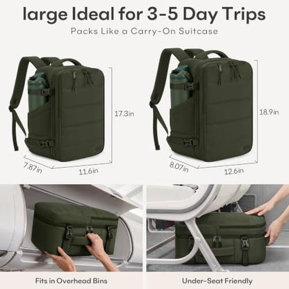 mibasies 35L Laptop Travel Backpack for Women, Lightweight Carry-On - color: Deep Green, size: Large