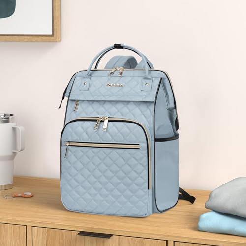 EMPSIGN 17 Inch Laptop Backpack Women with Giant Tumbler Holder, Light Blue - color: Quilted Light Blue